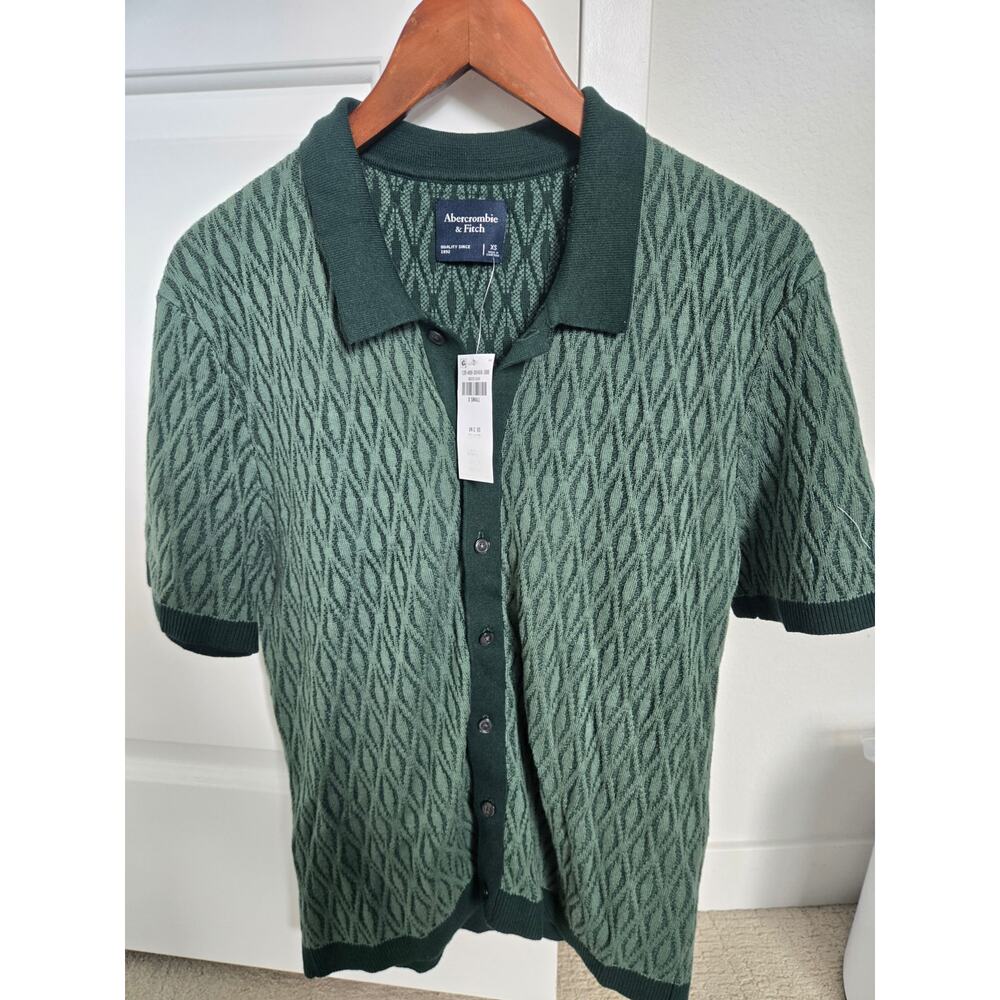 Abercrombie & Fitch Textured Sweater Polo Button Up Green XS Men